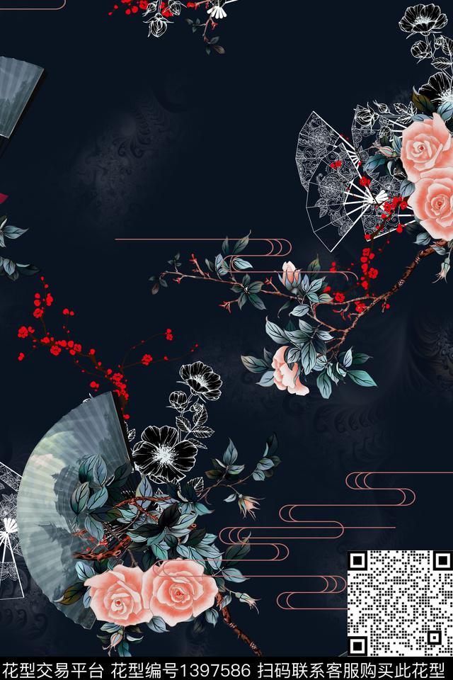 花卉香云纱真丝数码印花华亿平台下载（图片编号: 1397586） - 瓦栏（Walan）