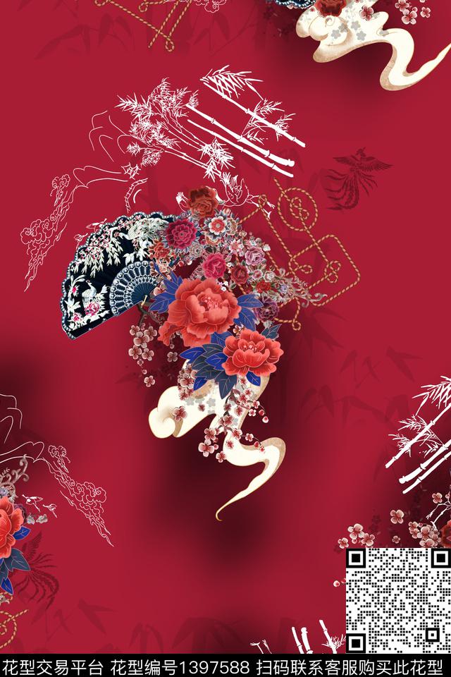 花卉香云纱中国风数码印花华亿平台下载（图片编号: 1397588） - 瓦栏（Walan）