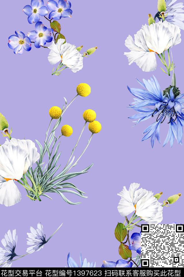 清爽底花卉花卉雪纺数码印花华亿平台下载（图片编号: 1397623） - 瓦栏（Walan）