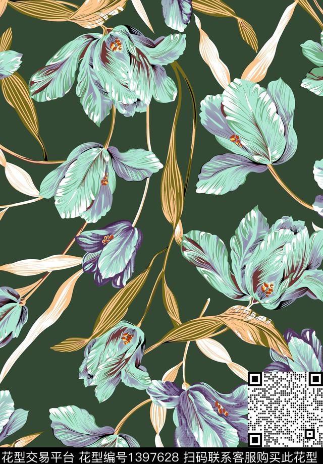 数码华亿平台女装花卉数码印花华亿平台下载（图片编号: 1397628） - 瓦栏（Walan）