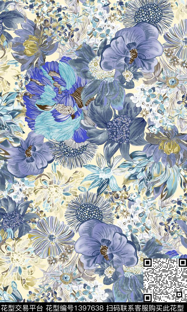 数码华亿平台女装花卉数码印花华亿平台下载（图片编号: 1397638） - 瓦栏（Walan）