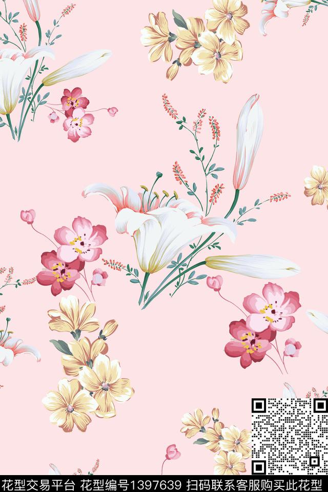 清爽底花卉花卉大牌风数码印花华亿平台下载（图片编号: 1397639） - 瓦栏（Walan）