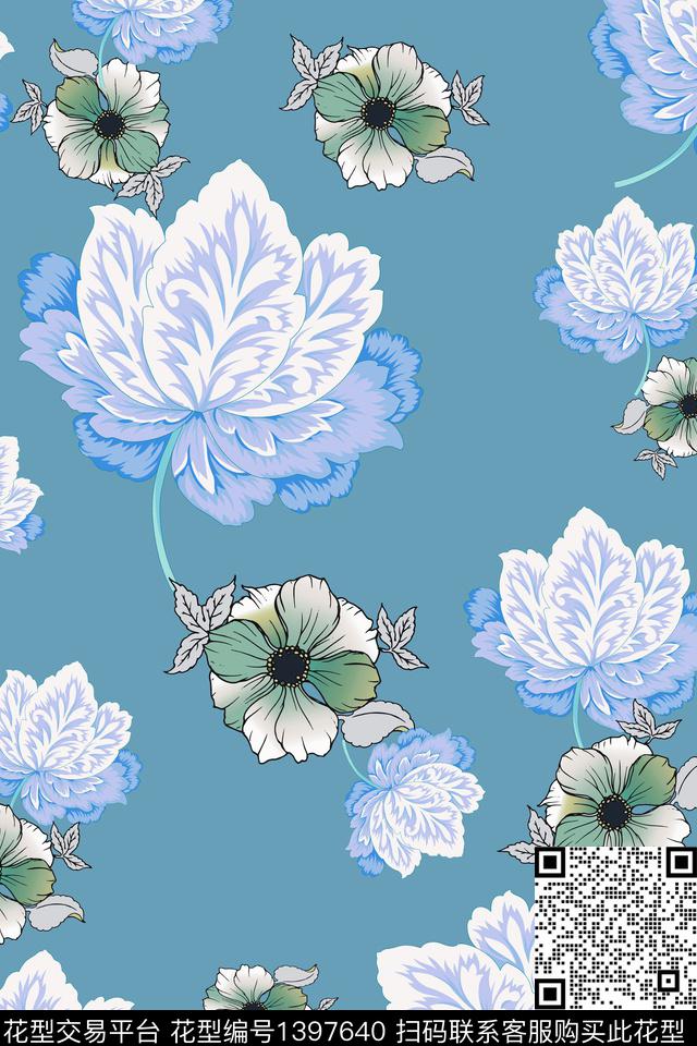 清爽底花卉大牌风小清新数码印花华亿平台下载（图片编号: 1397640） - 瓦栏（Walan）