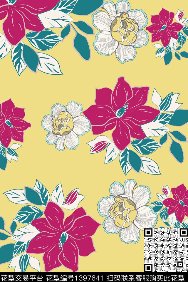 清爽底花卉花卉大牌风数码印花华亿平台下载（图片编号: 1397641） - 瓦栏（Walan）