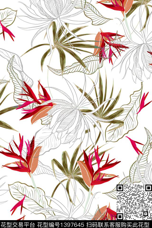 大牌风小碎花线条花卉数码印花华亿平台下载（图片编号: 1397645） - 瓦栏（Walan）