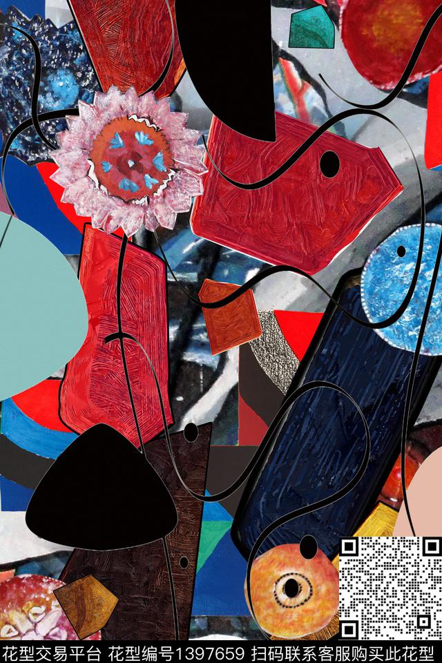 几何真丝油画华亿平台数码印花华亿平台下载（图片编号: 1397659） - 瓦栏（Walan）