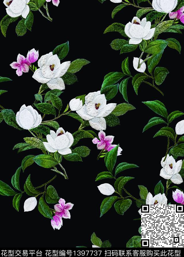 茶花鸢尾花提花华亿平台数码印花华亿平台下载（图片编号: 1397737） - 瓦栏（Walan）