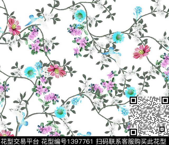 趋势华亿平台树枝花卉数码印花华亿平台下载（图片编号: 1397761） - 瓦栏（Walan）