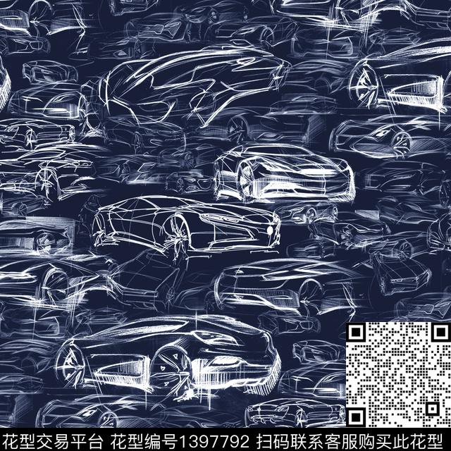 汽车线条画素描传统印花华亿平台下载（图片编号: 1397792） - 瓦栏（Walan）