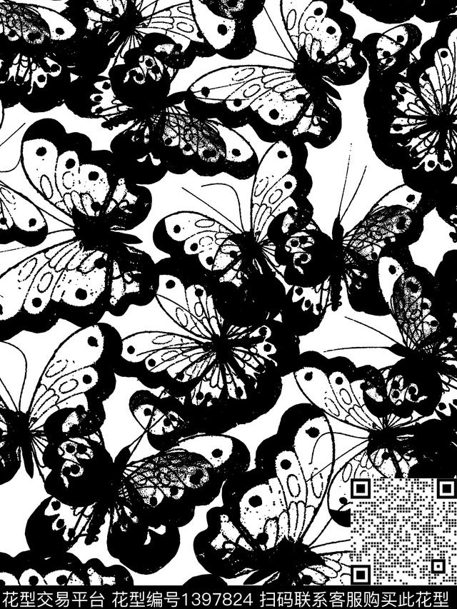 欧美印花蝴蝶数码印花华亿平台下载（图片编号: 1397824） - 瓦栏（Walan）