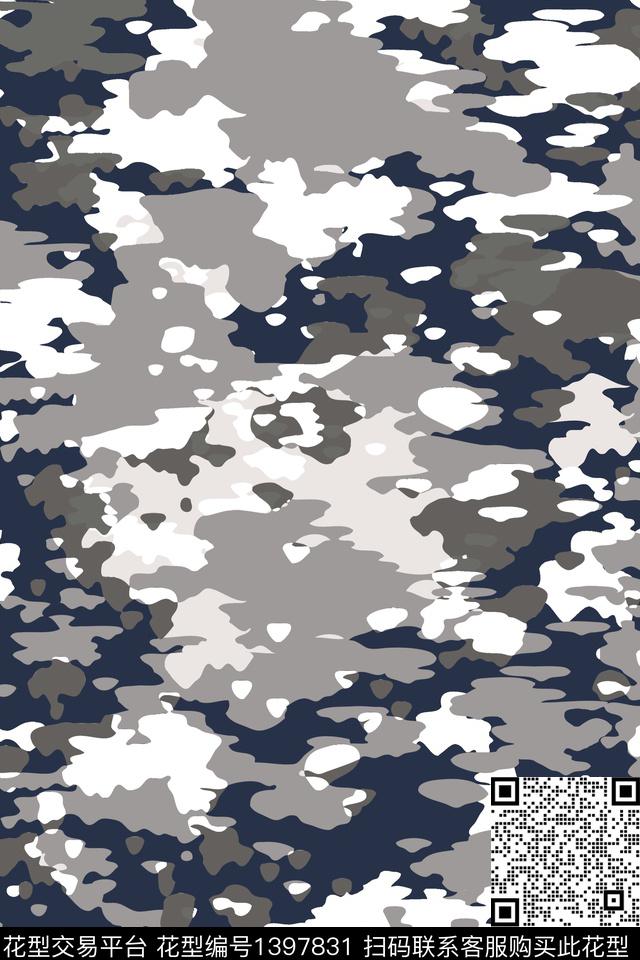 黑白华亿平台男装满版花肌理传统印花华亿平台下载（图片编号: 1397831） - 瓦栏（Walan）