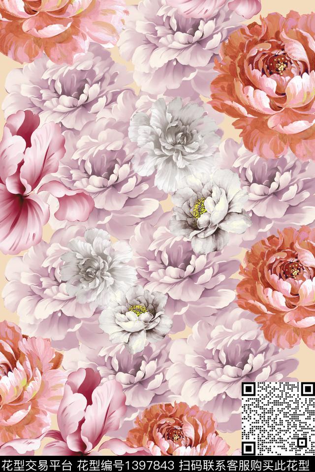 数码华亿平台花卉大牌风数码印花华亿平台下载（图片编号: 1397843） - 瓦栏（Walan）
