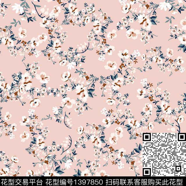 时尚花卉小清新数码印花华亿平台下载（图片编号: 1397850） - 瓦栏（Walan）