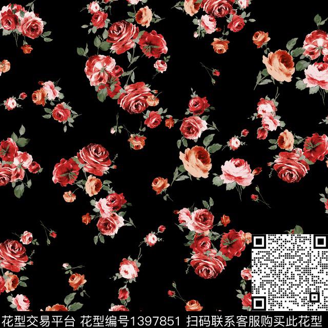 时尚花卉小清新数码印花华亿平台下载（图片编号: 1397851） - 瓦栏（Walan）