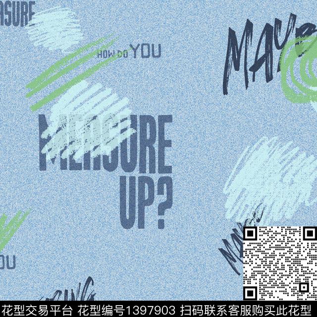 字母牛仔笔触数码印花华亿平台下载（图片编号: 1397903） - 瓦栏（Walan）