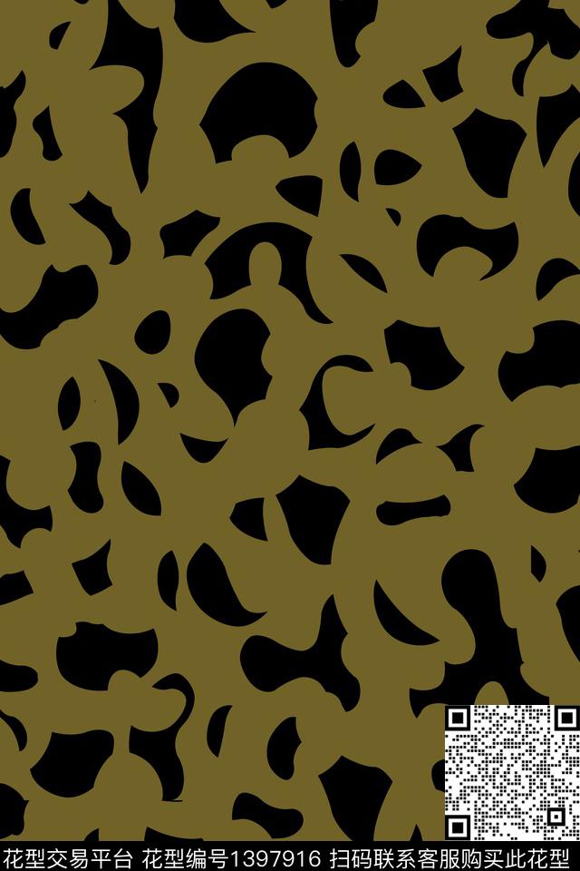 黑底花卉几何男装满版花传统印花华亿平台下载（图片编号: 1397916） - 瓦栏（Walan）