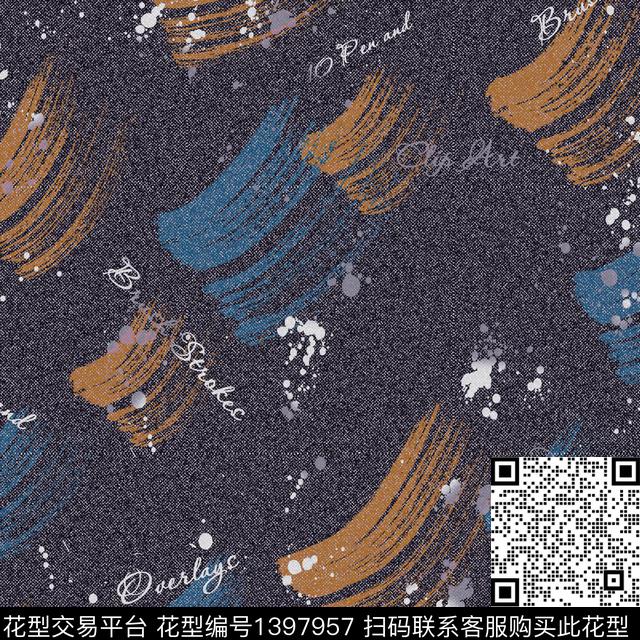 字母牛仔笔触数码印花华亿平台下载（图片编号: 1397957） - 瓦栏（Walan）