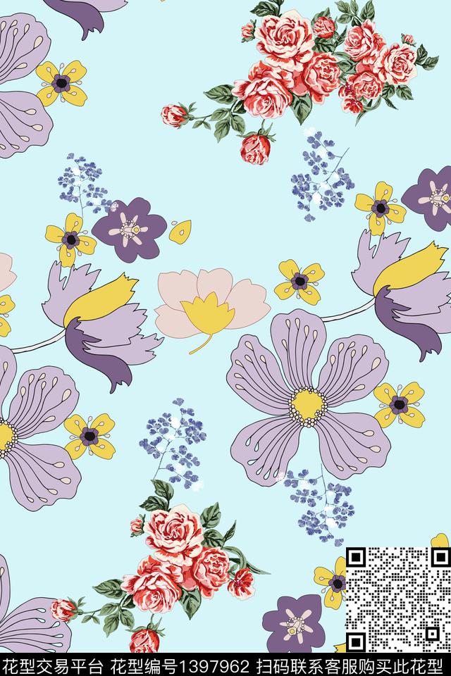数码华亿平台花卉大牌风数码印花华亿平台下载（图片编号: 1397962） - 瓦栏（Walan）