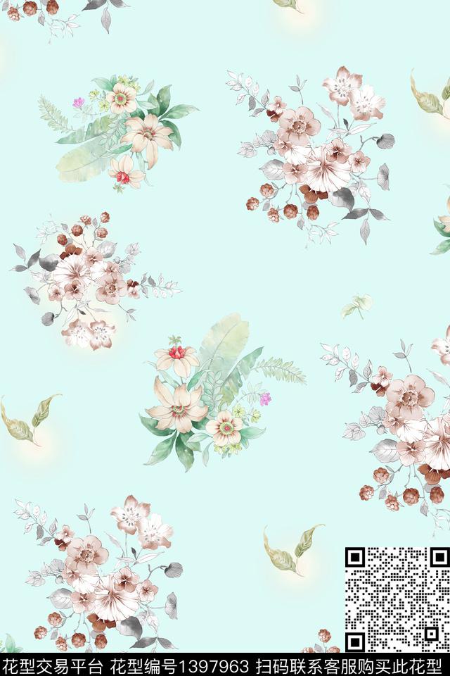 清爽底花卉花卉大牌风数码印花华亿平台下载（图片编号: 1397963） - 瓦栏（Walan）