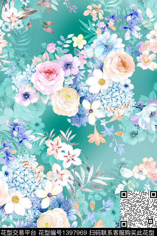 时尚花卉小清新数码印花华亿平台下载（图片编号: 1397969） - 瓦栏（Walan）