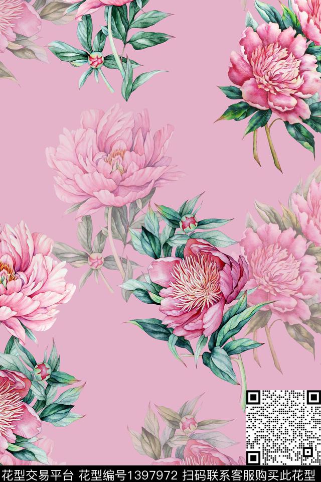 清爽底花卉花卉香云纱数码印花华亿平台下载（图片编号: 1397972） - 瓦栏（Walan）