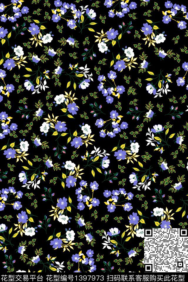 花卉小清新卡通数码印花华亿平台下载（图片编号: 1397973） - 瓦栏（Walan）
