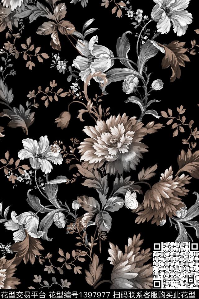 绿植树叶民族风花卉数码印花华亿平台下载（图片编号: 1397977） - 瓦栏（Walan）