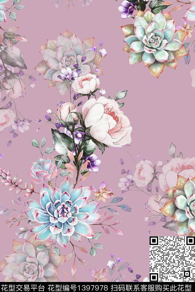 绿植树叶清爽底花卉花卉数码印花华亿平台下载（图片编号: 1397978） - 瓦栏（Walan）