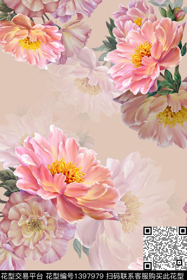 清爽底花卉花卉香云纱数码印花华亿平台下载（图片编号: 1397979） - 瓦栏（Walan）