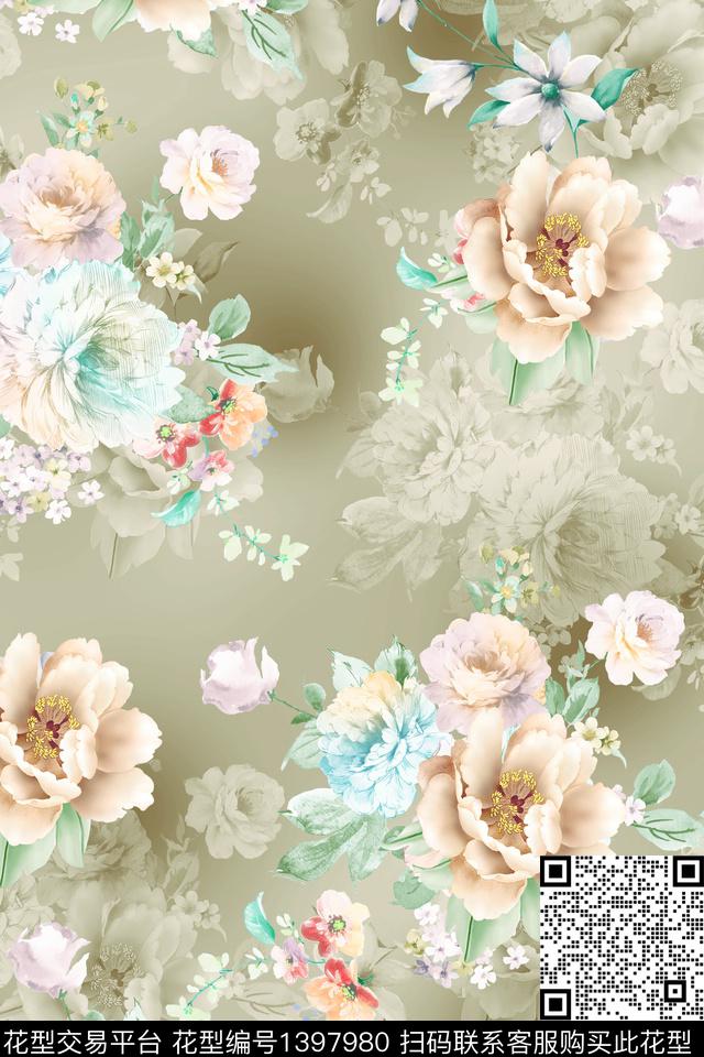 时尚花卉小清新数码印花华亿平台下载（图片编号: 1397980） - 瓦栏（Walan）