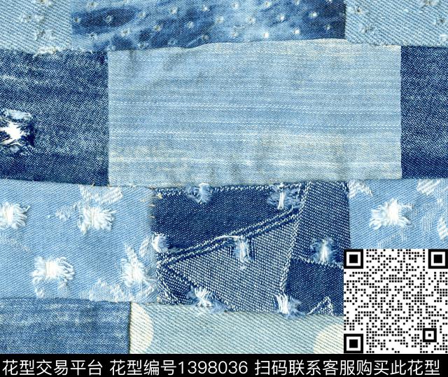 简约抽象牛仔拼接数码印花华亿平台下载（图片编号: 1398036） - 瓦栏（Walan）