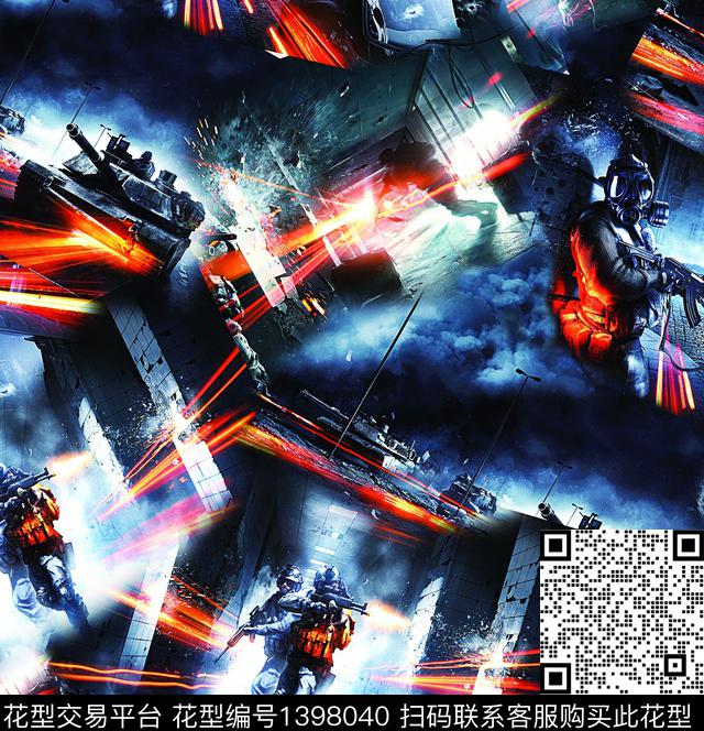 抽象战士混合拼接数码印花华亿平台下载（图片编号: 1398040） - 瓦栏（Walan）