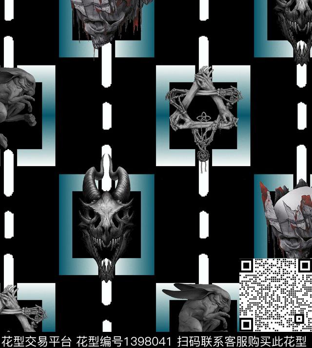 骨头抽象硬朗数码印花华亿平台下载（图片编号: 1398041） - 瓦栏（Walan）