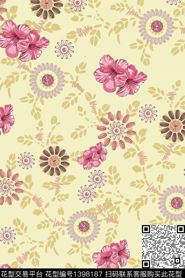 清爽底花卉花卉大牌风数码印花华亿平台下载（图片编号: 1398187） - 瓦栏（Walan）