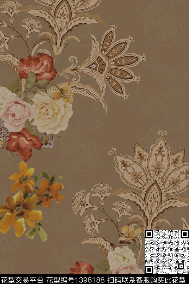 数码华亿平台花卉香云纱数码印花华亿平台下载（图片编号: 1398188） - 瓦栏（Walan）