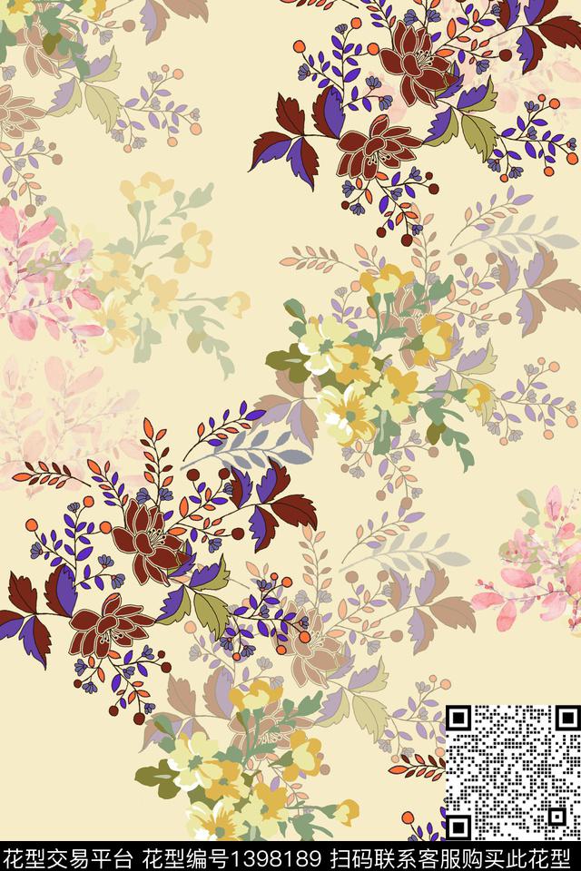 花卉大牌风小清新数码印花华亿平台下载（图片编号: 1398189） - 瓦栏（Walan）