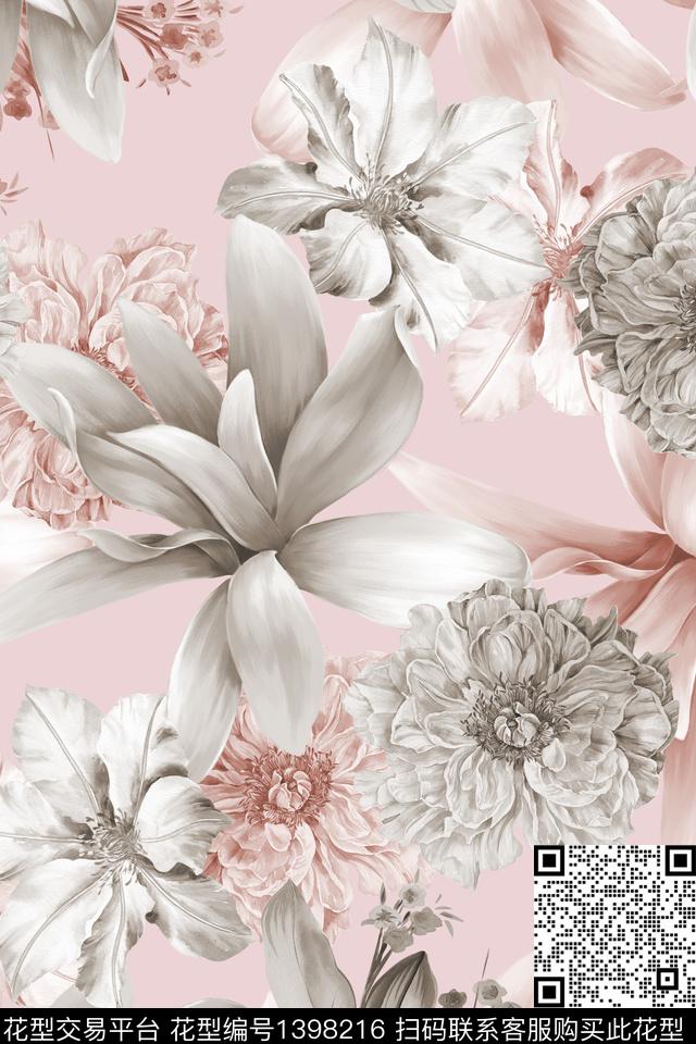 清爽底花卉花卉小清新数码印花华亿平台下载（图片编号: 1398216） - 瓦栏（Walan）