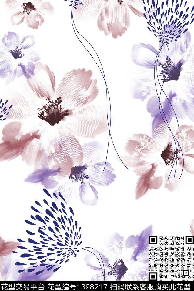 清爽底花卉花卉大牌风数码印花华亿平台下载（图片编号: 1398217） - 瓦栏（Walan）