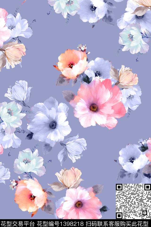 清爽底花卉花卉大牌风数码印花华亿平台下载（图片编号: 1398218） - 瓦栏（Walan）
