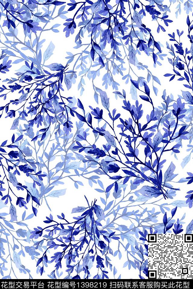 绿植树叶清爽底花卉大牌风数码印花华亿平台下载（图片编号: 1398219） - 瓦栏（Walan）