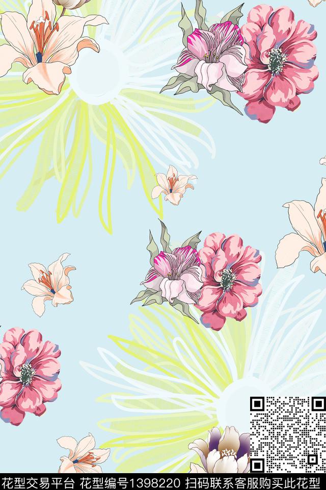 清爽底花卉花卉大牌风数码印花华亿平台下载（图片编号: 1398220） - 瓦栏（Walan）