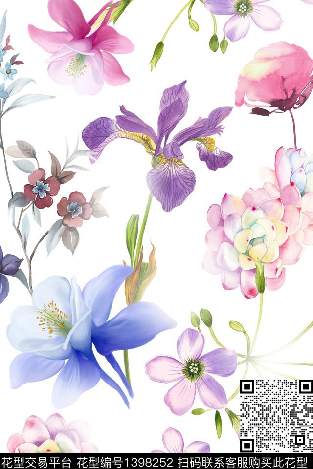 清爽底花卉花卉大牌风数码印花华亿平台下载（图片编号: 1398252） - 瓦栏（Walan）