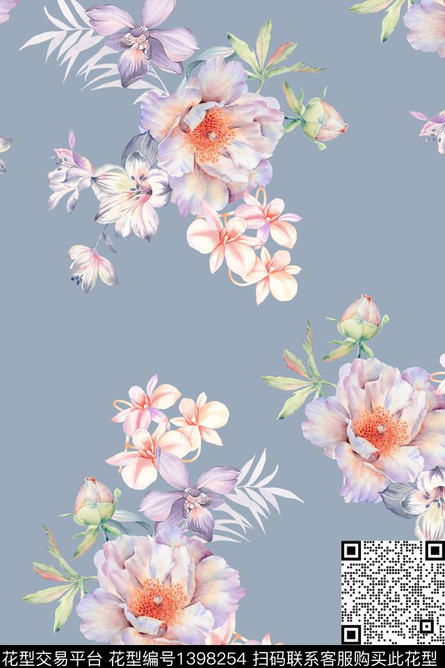 花卉小清新真丝数码印花华亿平台下载（图片编号: 1398254） - 瓦栏（Walan）