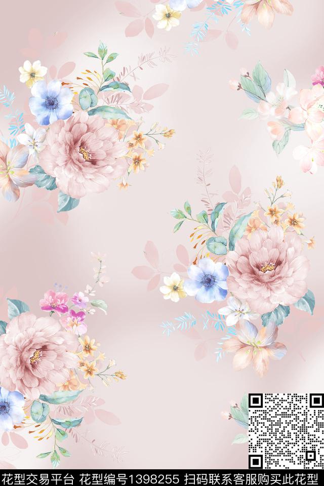 花卉小清新真丝数码印花华亿平台下载（图片编号: 1398255） - 瓦栏（Walan）