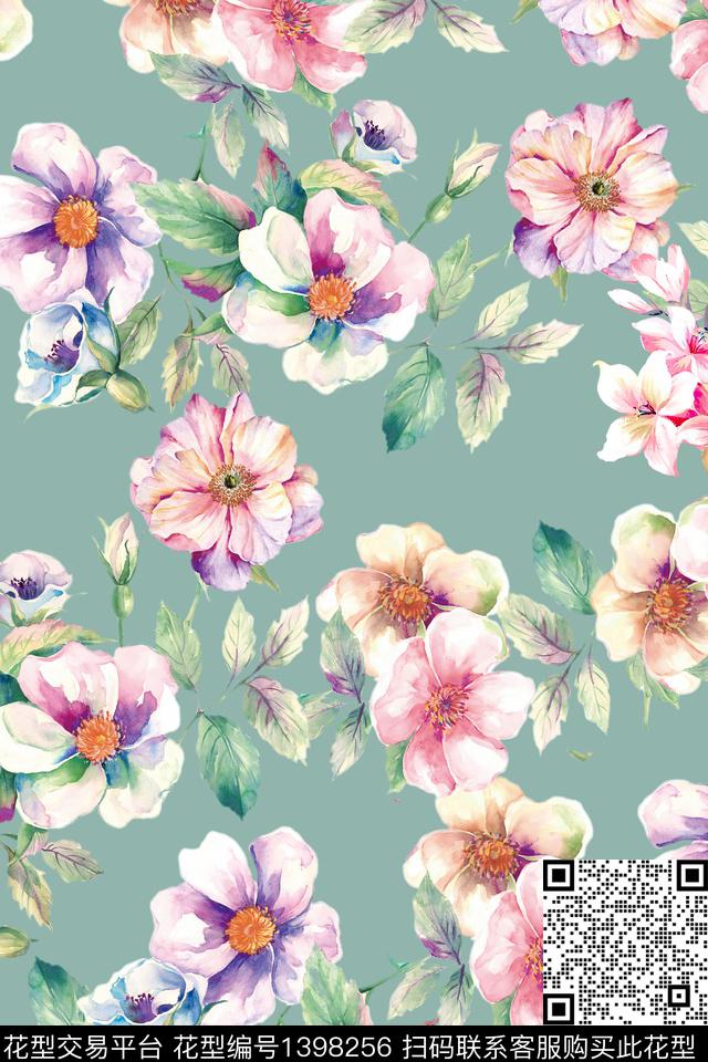 花卉小清新真丝数码印花华亿平台下载（图片编号: 1398256） - 瓦栏（Walan）