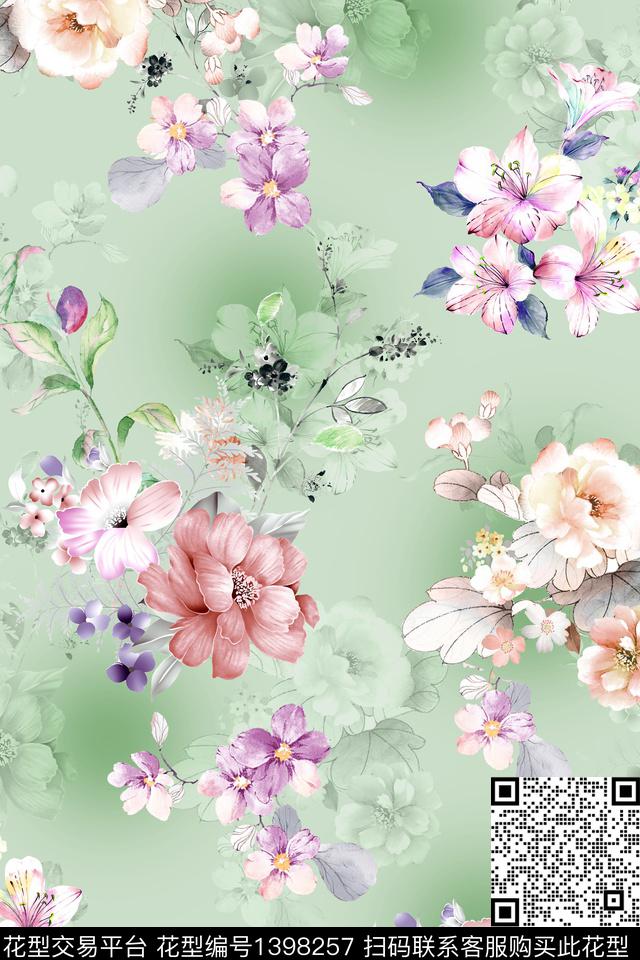 花卉小清新真丝数码印花华亿平台下载（图片编号: 1398257） - 瓦栏（Walan）