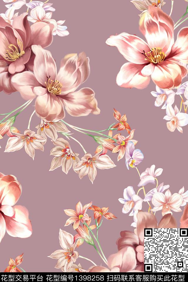 花卉小清新真丝数码印花华亿平台下载（图片编号: 1398258） - 瓦栏（Walan）