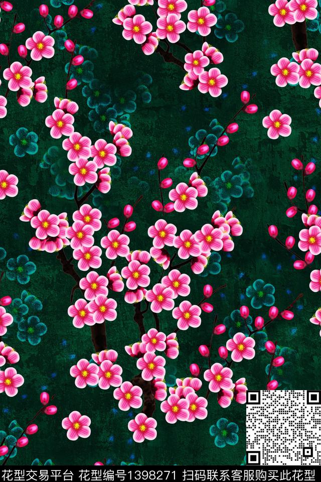 花卉香云纱大牌风数码印花华亿平台下载（图片编号: 1398271） - 瓦栏（Walan）