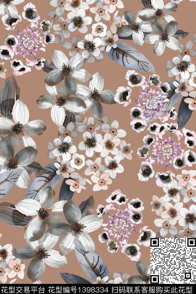 清爽底花卉花卉大牌风数码印花华亿平台下载（图片编号: 1398334） - 瓦栏（Walan）