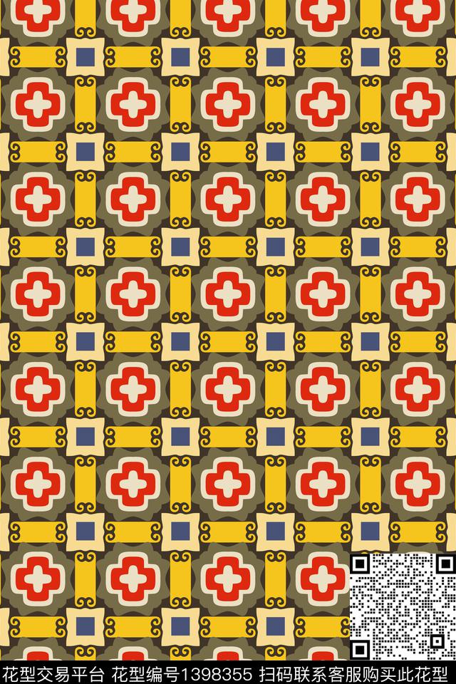 几何趋势华亿平台格子传统印花华亿平台下载（图片编号: 1398355） - 瓦栏（Walan）